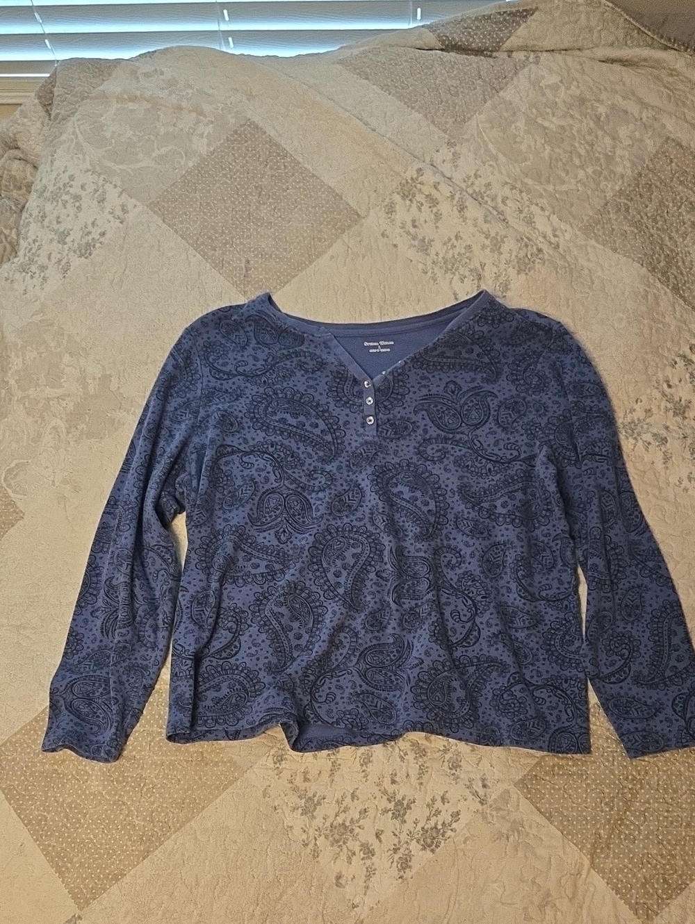 Blue Paisley Henley Long Sleeve Top